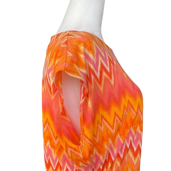 Vince Camuto Yellow/Orange/Red Sunburst Pattern Blouse with Side Ruching XL - Picture 4 of 12